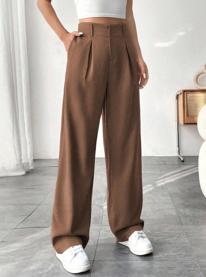 Versatile High-Waisted Wide-Leg Casual Trousers