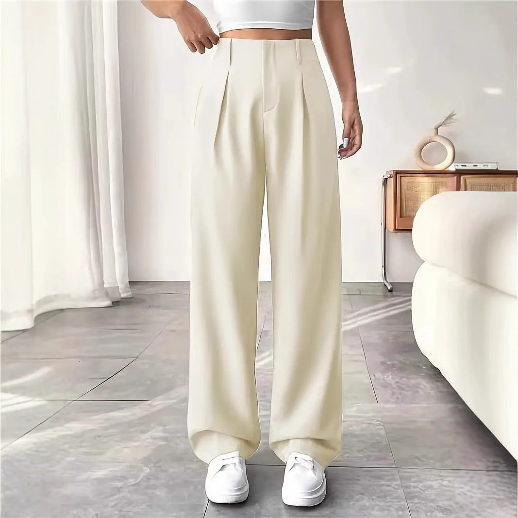 Versatile High-Waisted Wide-Leg Casual Trousers