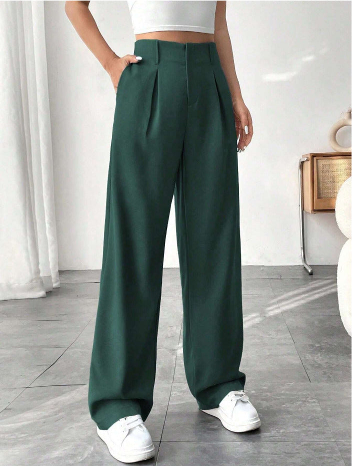 Versatile High-Waisted Wide-Leg Casual Trousers
