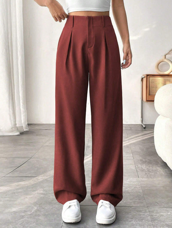 Versatile High-Waisted Wide-Leg Casual Trousers