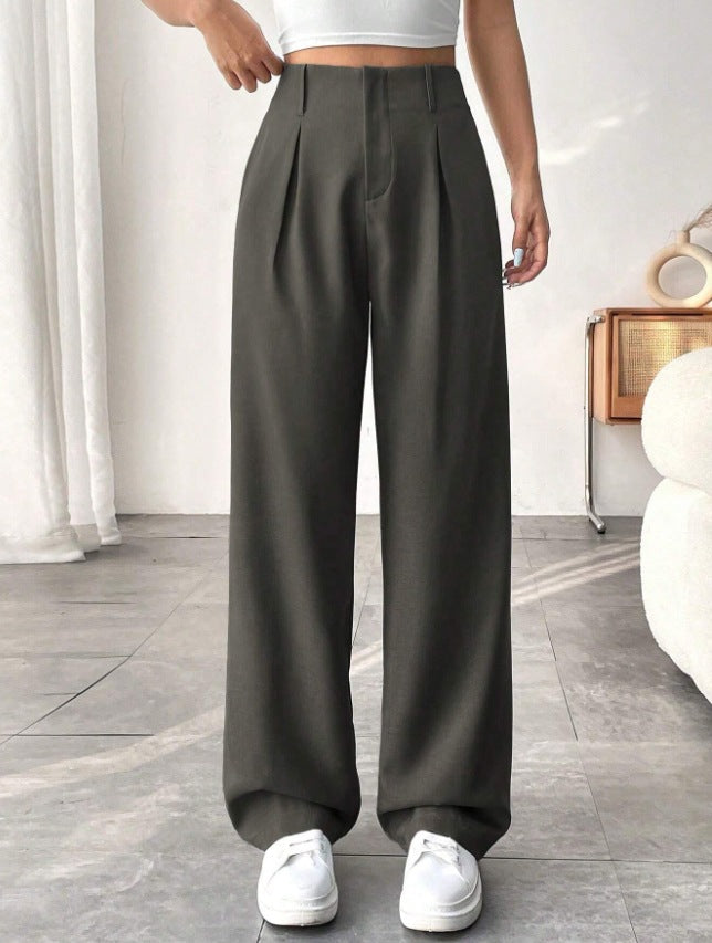 Versatile High-Waisted Wide-Leg Casual Trousers