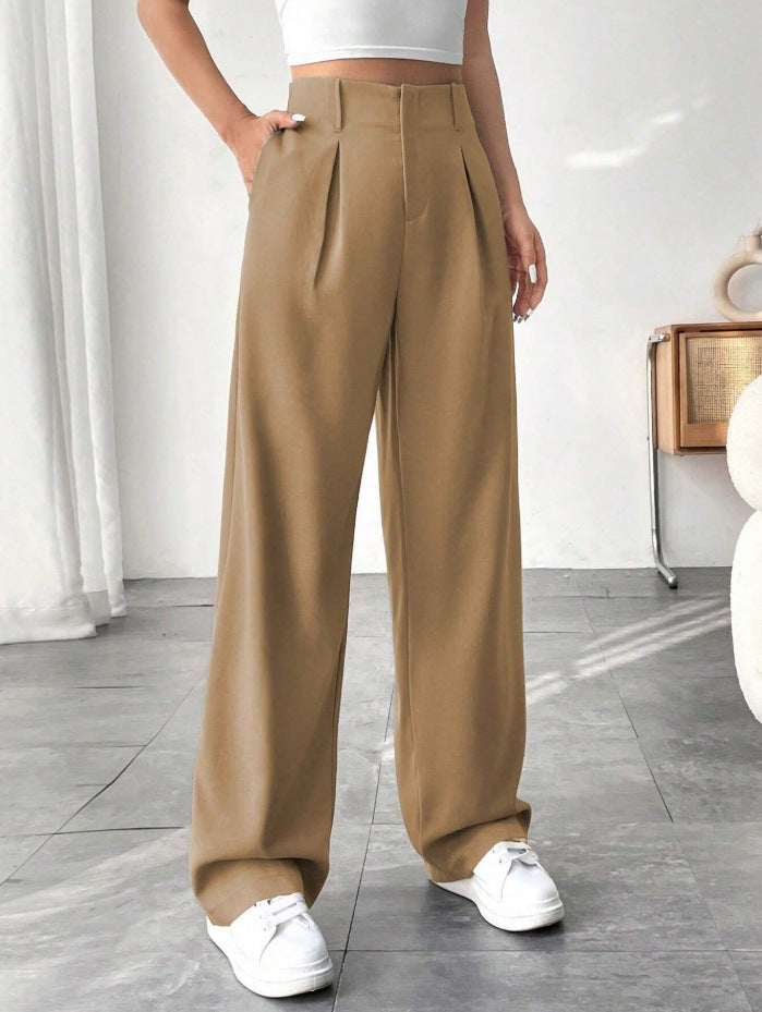 Versatile High-Waisted Wide-Leg Casual Trousers