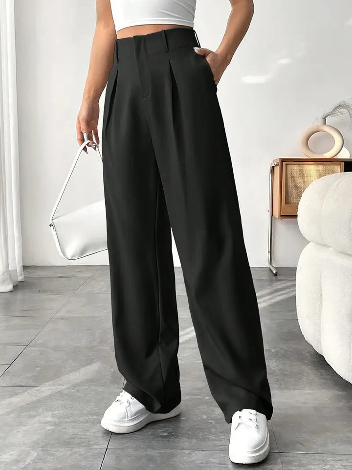 Versatile High-Waisted Wide-Leg Casual Trousers