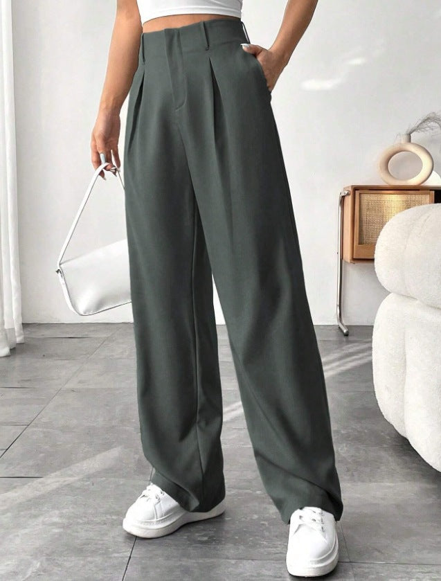 Versatile High-Waisted Wide-Leg Casual Trousers