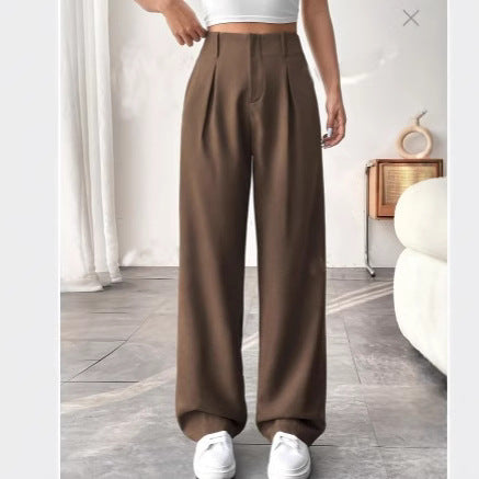Versatile High-Waisted Wide-Leg Casual Trousers