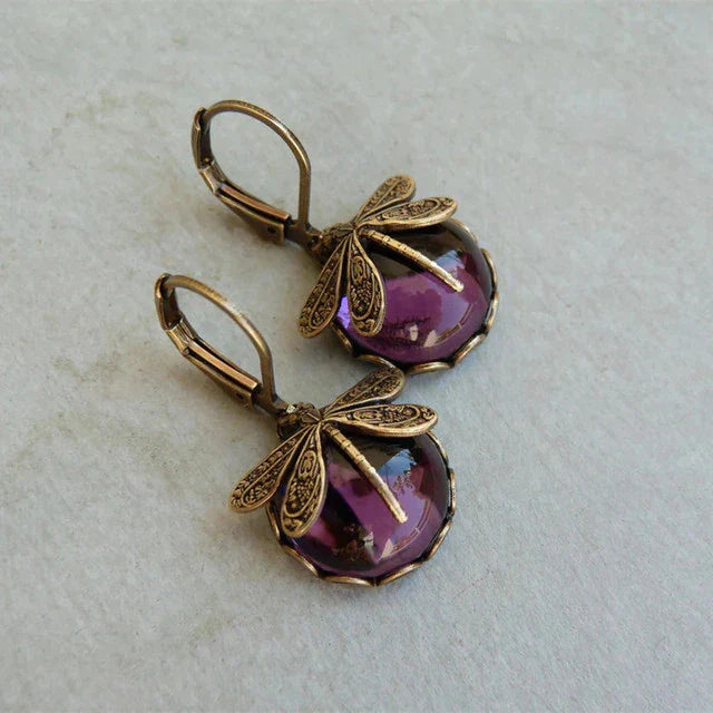 Antique Gold Blue Crystal Earrings