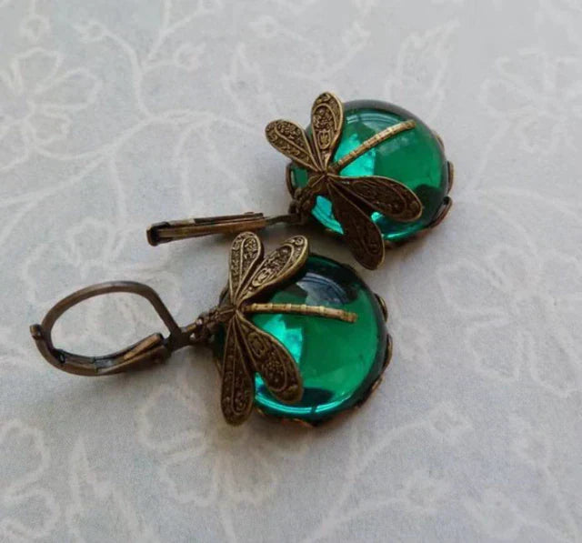 Antique Gold Blue Crystal Earrings