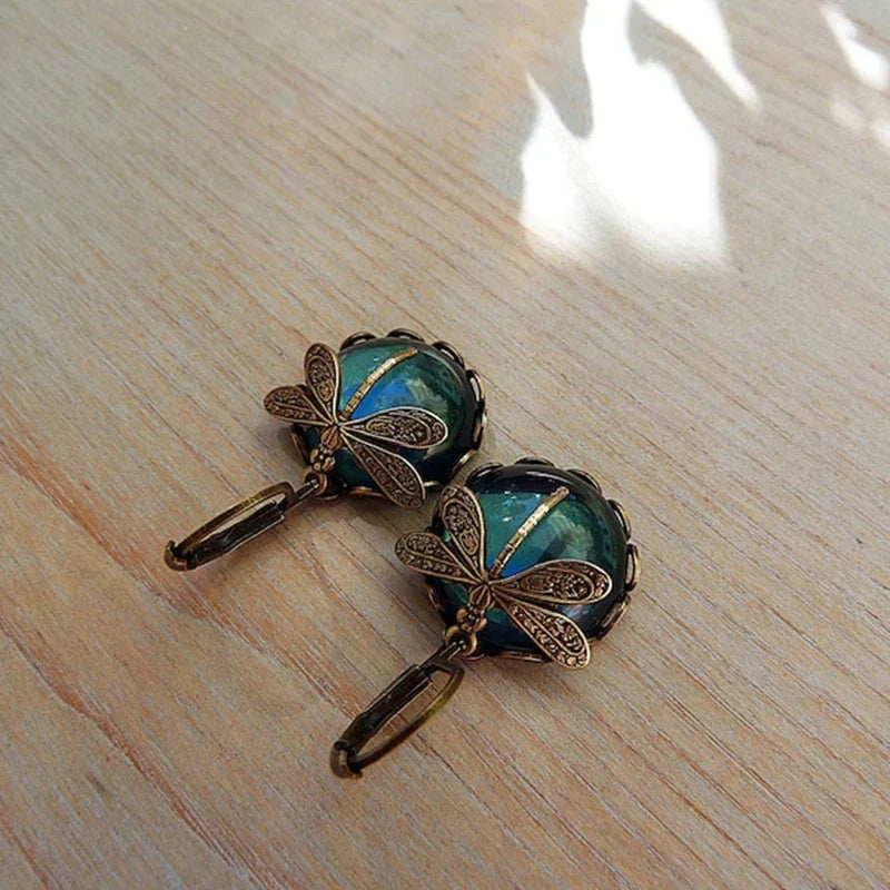 Antique Gold Blue Crystal Earrings
