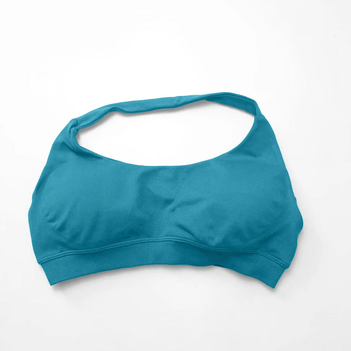 Women's High Support Seamless Halter Sports Bra with Open Back - Push-Up Activewear Gym Tank Top for Fitness and Yoga Workouts