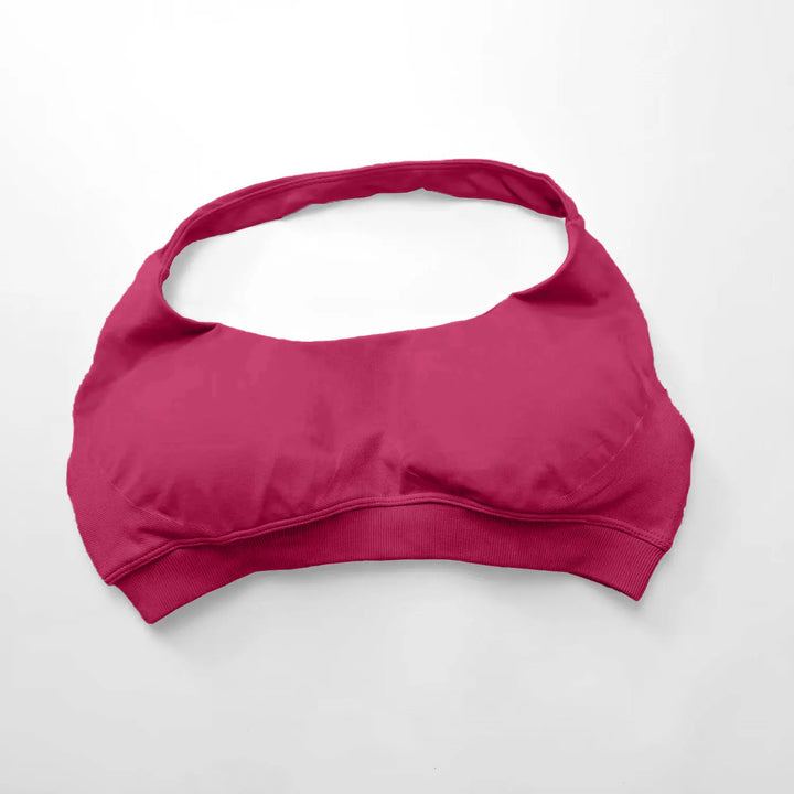 Women's High Support Seamless Halter Sports Bra with Open Back - Push-Up Activewear Gym Tank Top for Fitness and Yoga Workouts