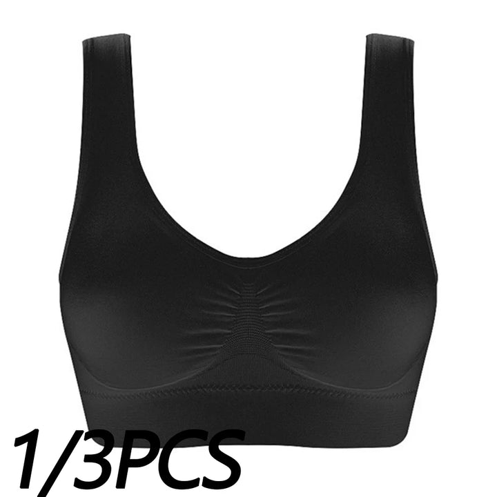 Women's Black Vertical Stripe Seamless Sports Bra - Breathable Crop Top for Fitness and Yoga