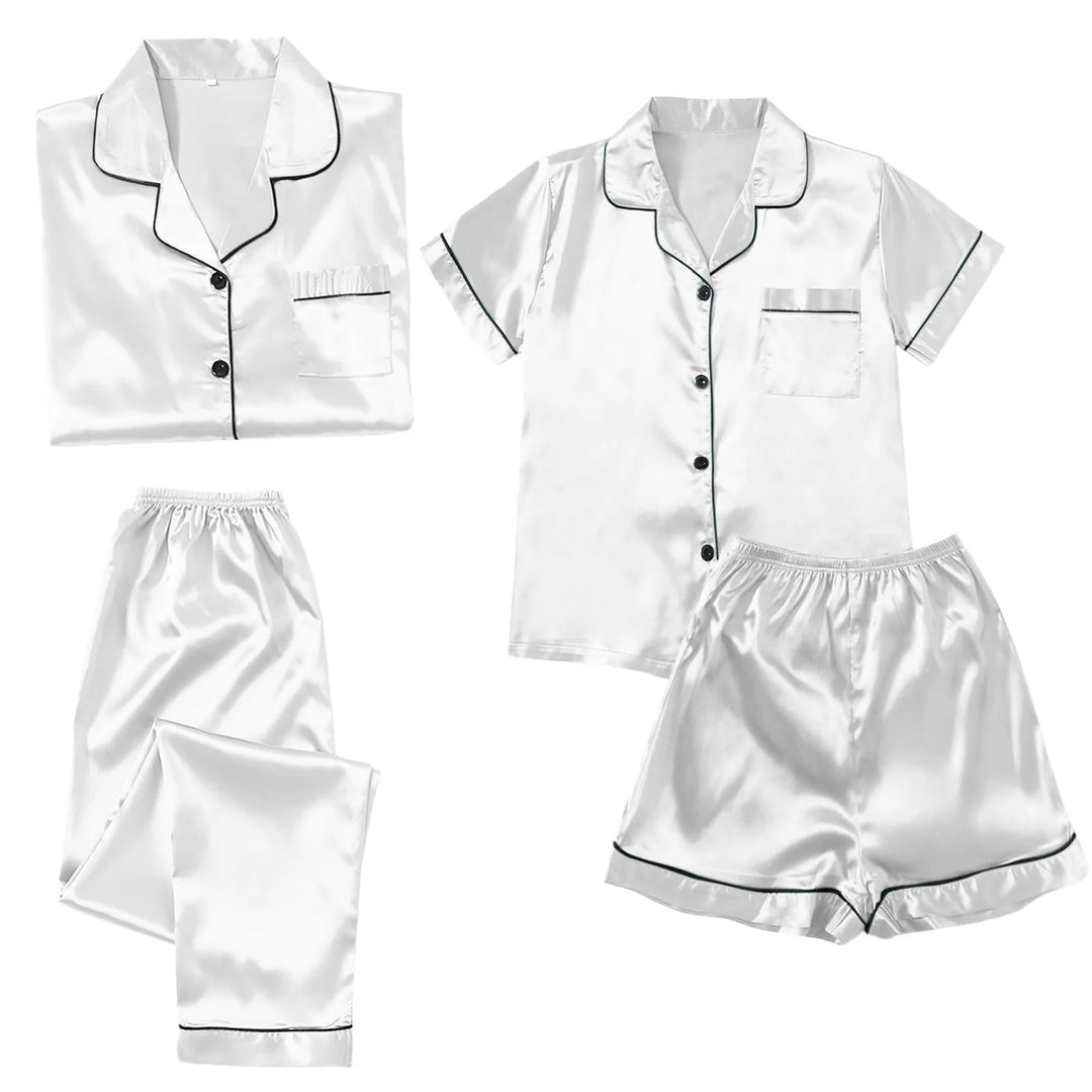 4 Piece Women Pajama Sets Satin Silky Soft Plus Size Home Clothes Loungewear Short Sleeve Long Sleeve Pyjama Sets All Seasons
