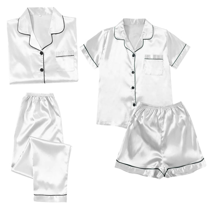 4 Piece Women Pajama Sets Satin Silky Soft Plus Size Home Clothes Loungewear Short Sleeve Long Sleeve Pyjama Sets All Seasons
