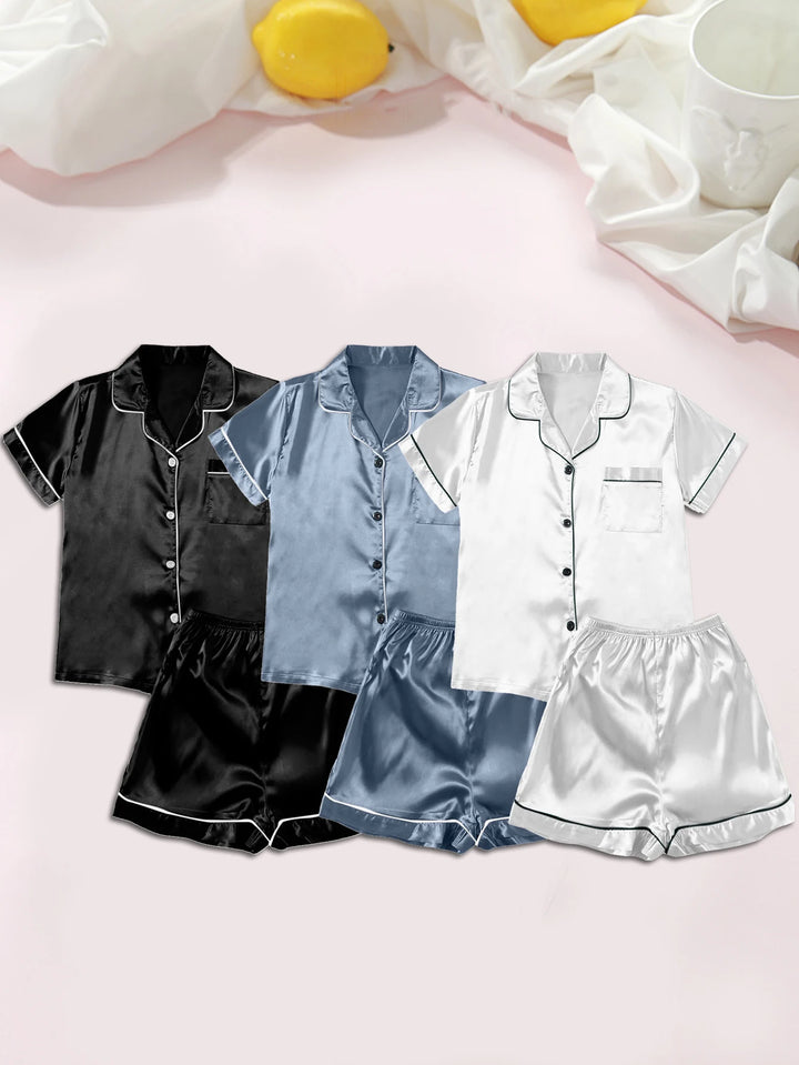 Women's Ice Silk Multi-Piece Summer Pajama Set - Comfortable Nightgown Home Wear in Black, Blue, and White (XXXL)