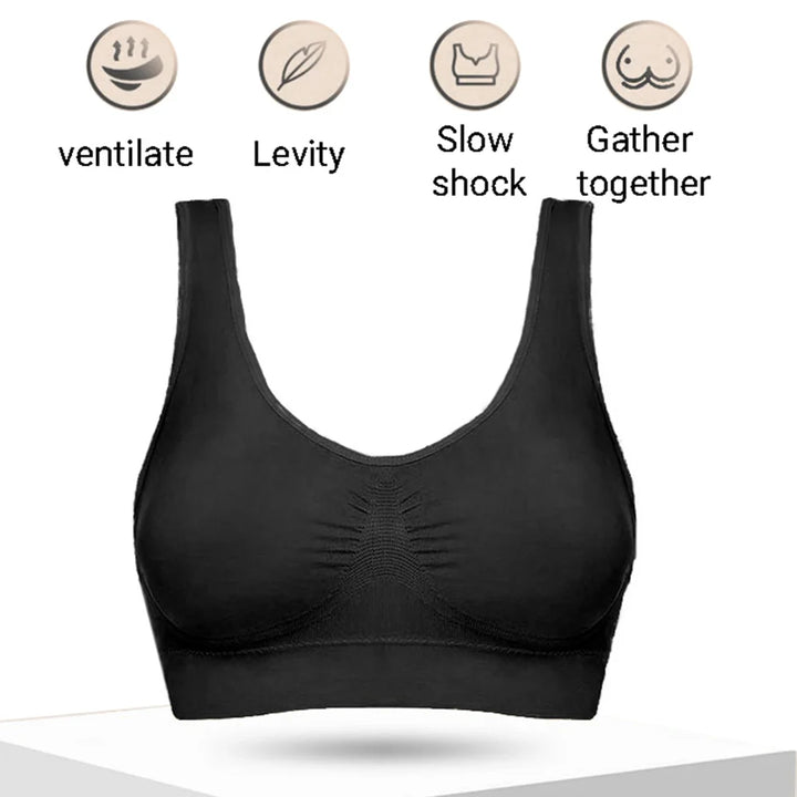 Women's Black Vertical Stripe Seamless Sports Bra - Breathable Crop Top for Fitness and Yoga