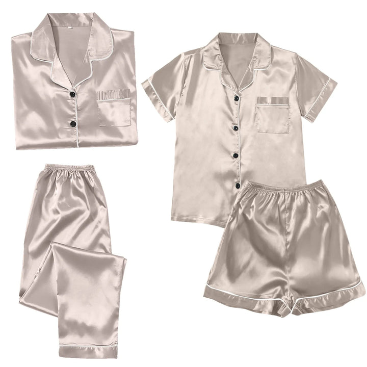 4 Piece Women Pajama Sets Satin Silky Soft Plus Size Home Clothes Loungewear Short Sleeve Long Sleeve Pyjama Sets All Seasons