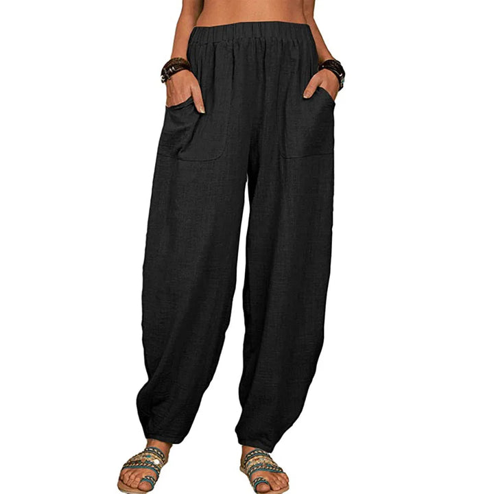 Women's Cotton and Linen Harem Pants – Summer – Casual & Vintage – With Pockets – Elegant Wide Legs – Loose-Fit Streetwear Trousers