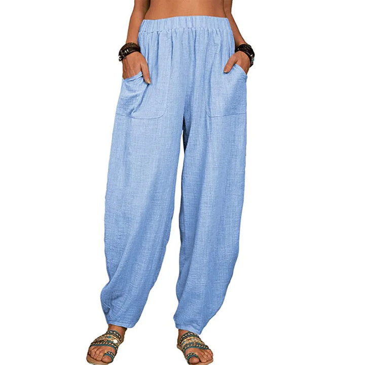 Women's Cotton and Linen Harem Pants – Summer – Casual & Vintage – With Pockets – Elegant Wide Legs – Loose-Fit Streetwear Trousers