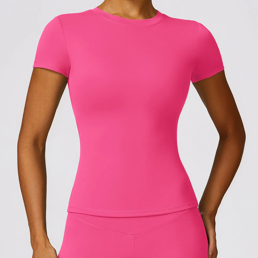 Women's Summer Running T-Shirt - Short Sleeve, Round Neck, Breathable, Stretchy Active Top for Gym and Yoga