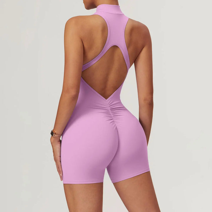 Women's Short Jumpsuit - Open Back Scrunch Booty Yoga Set for Fitness and Workouts