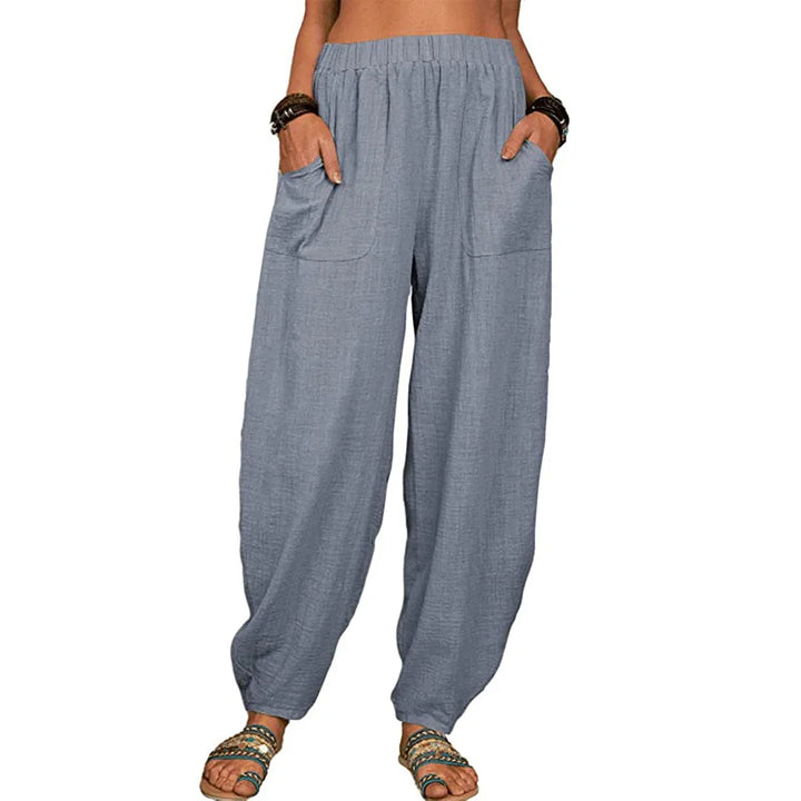 Women's Cotton and Linen Harem Pants – Summer – Casual & Vintage – With Pockets – Elegant Wide Legs – Loose-Fit Streetwear Trousers