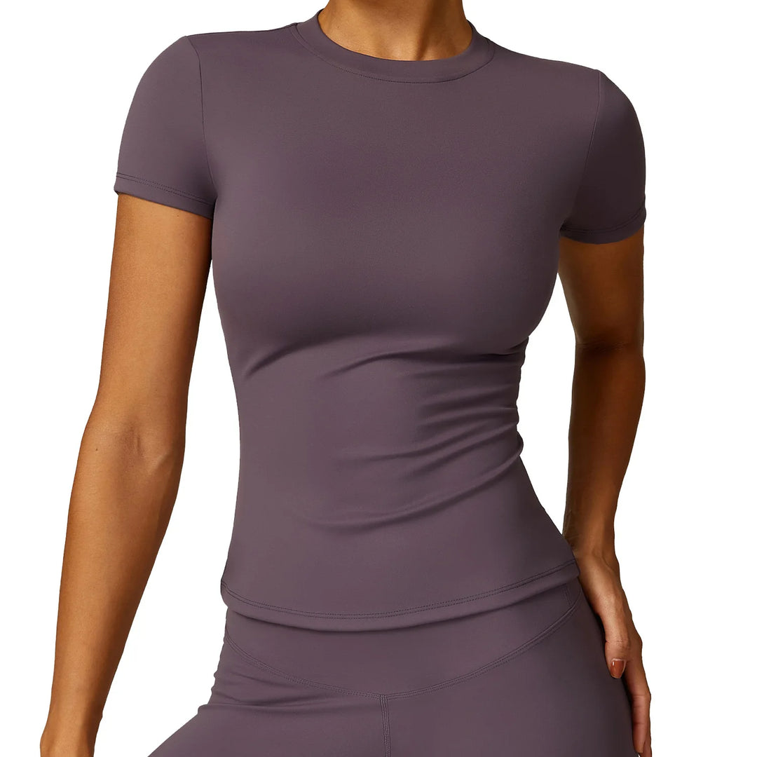 Women's Summer Running T-Shirt - Short Sleeve, Round Neck, Breathable, Stretchy Active Top for Gym and Yoga