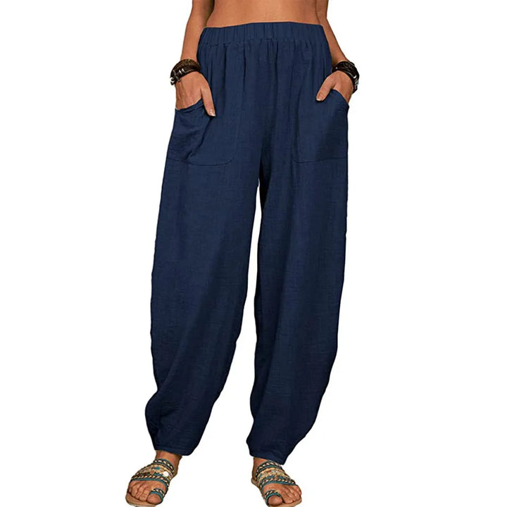 Women's Cotton and Linen Harem Pants – Summer – Casual & Vintage – With Pockets – Elegant Wide Legs – Loose-Fit Streetwear Trousers