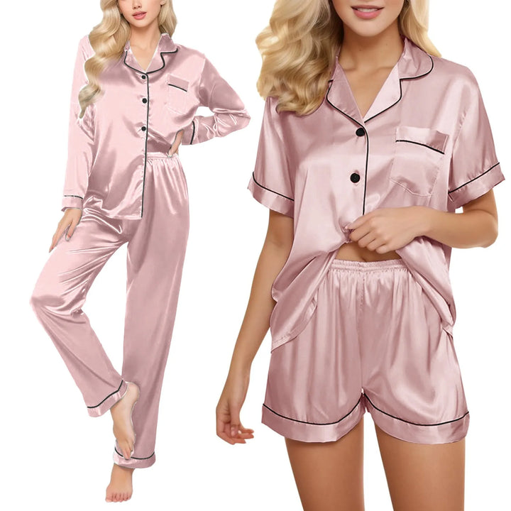 4 Piece Women Pajama Sets Satin Silky Soft Plus Size Home Clothes Loungewear Short Sleeve Long Sleeve Pyjama Sets All Seasons