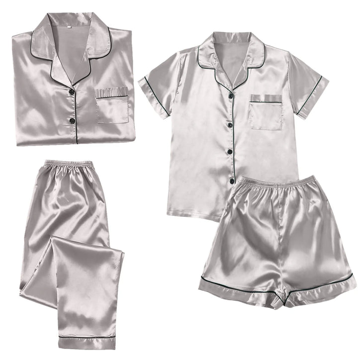 4 Piece Women Pajama Sets Satin Silky Soft Plus Size Home Clothes Loungewear Short Sleeve Long Sleeve Pyjama Sets All Seasons