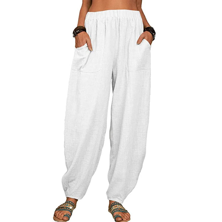 Women's Cotton and Linen Harem Pants – Summer – Casual & Vintage – With Pockets – Elegant Wide Legs – Loose-Fit Streetwear Trousers