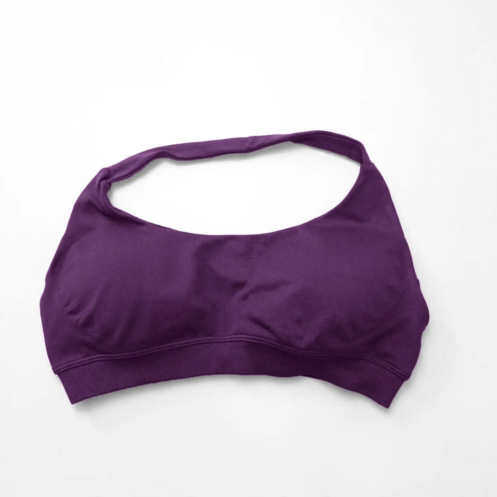 Women's High Support Seamless Halter Sports Bra with Open Back - Push-Up Activewear Gym Tank Top for Fitness and Yoga Workouts
