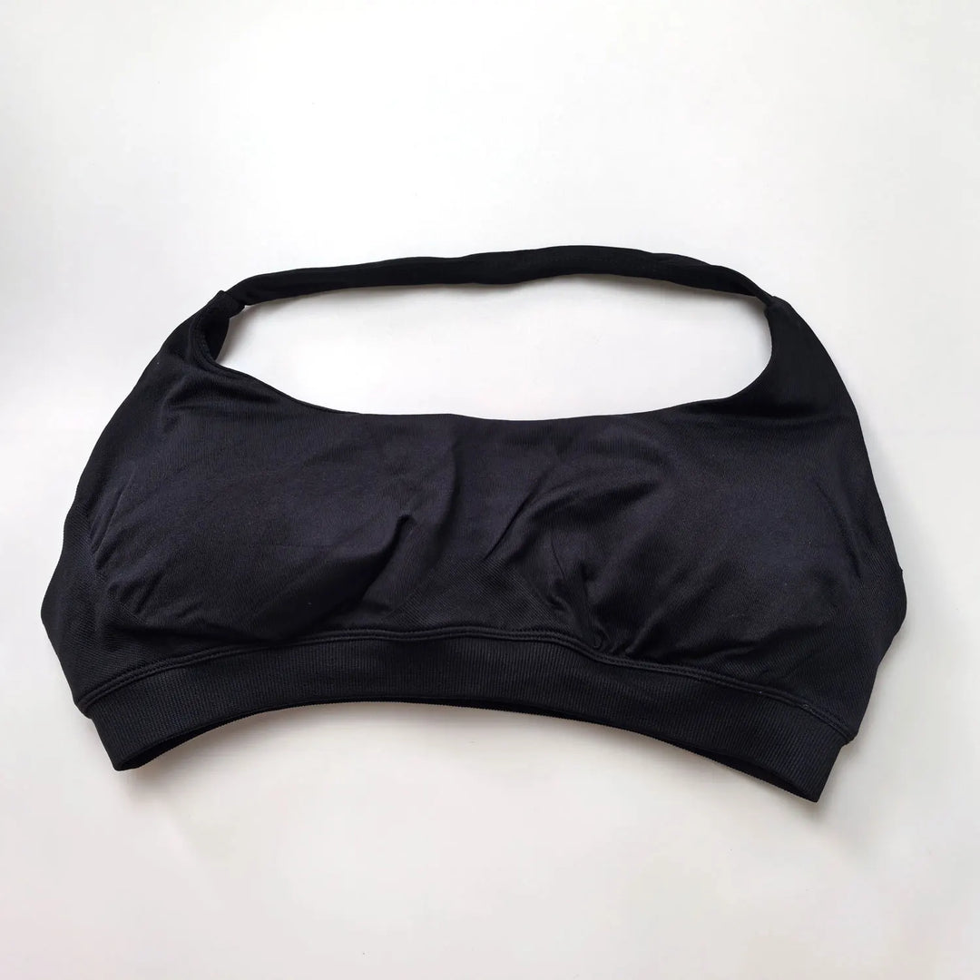 Women's High Support Seamless Halter Sports Bra with Open Back - Push-Up Activewear Gym Tank Top for Fitness and Yoga Workouts