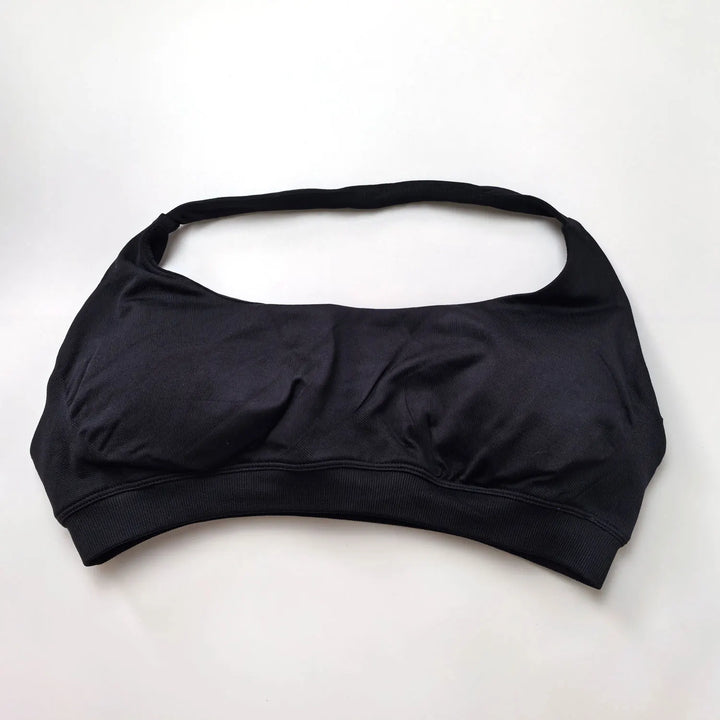 Women's High Support Seamless Halter Sports Bra with Open Back - Push-Up Activewear Gym Tank Top for Fitness and Yoga Workouts