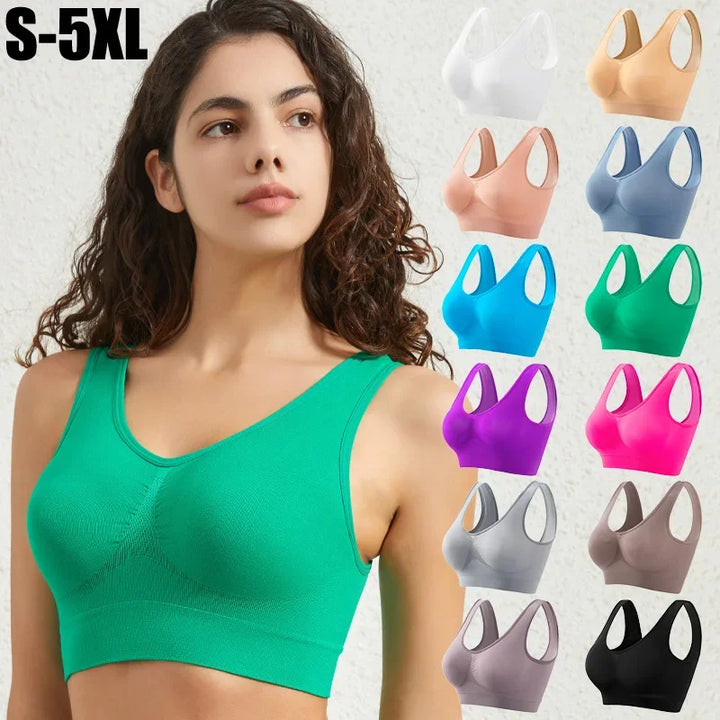 Women's S-5XL Seamless Push-Up Sports Bra - Wire-Free Crop Top, Solid Color, Breathable Lingerie Without Padding