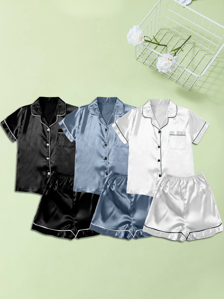 Women's Ice Silk Multi-Piece Summer Pajama Set - Comfortable Nightgown Home Wear in Black, Blue, and White (XXXL)