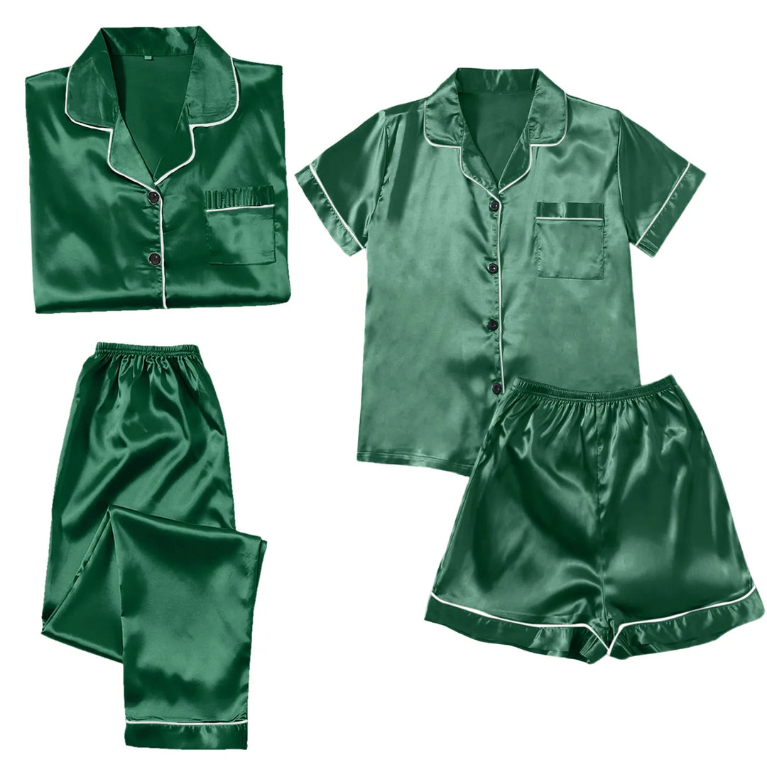 4 Piece Women Pajama Sets Satin Silky Soft Plus Size Home Clothes Loungewear Short Sleeve Long Sleeve Pyjama Sets All Seasons