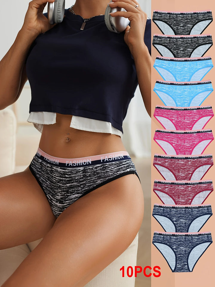 10-Pack Women's Camouflage Bikini Underwear - Soft Cotton Blend, Comfortable, Breathable, and Fashionably Chic