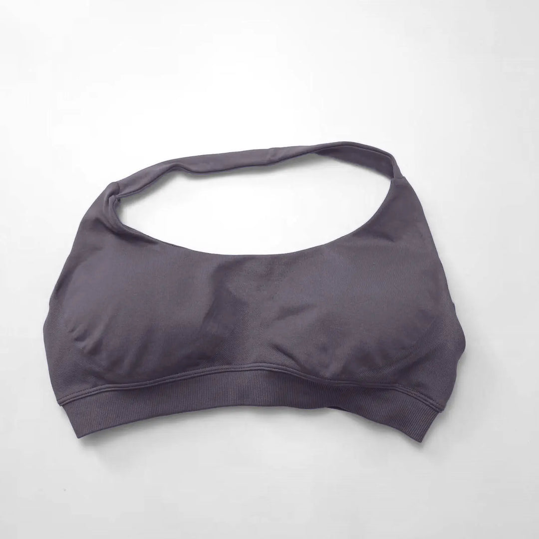 Women's High Support Seamless Halter Sports Bra with Open Back - Push-Up Activewear Gym Tank Top for Fitness and Yoga Workouts