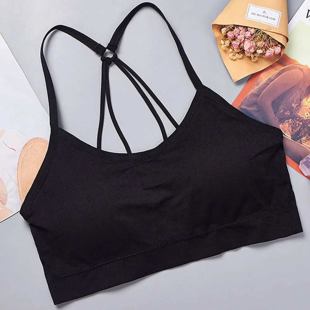 Women's Seamless Crop Top with Wide Letter Straps - Comfortable Yoga and Fitness Activewear