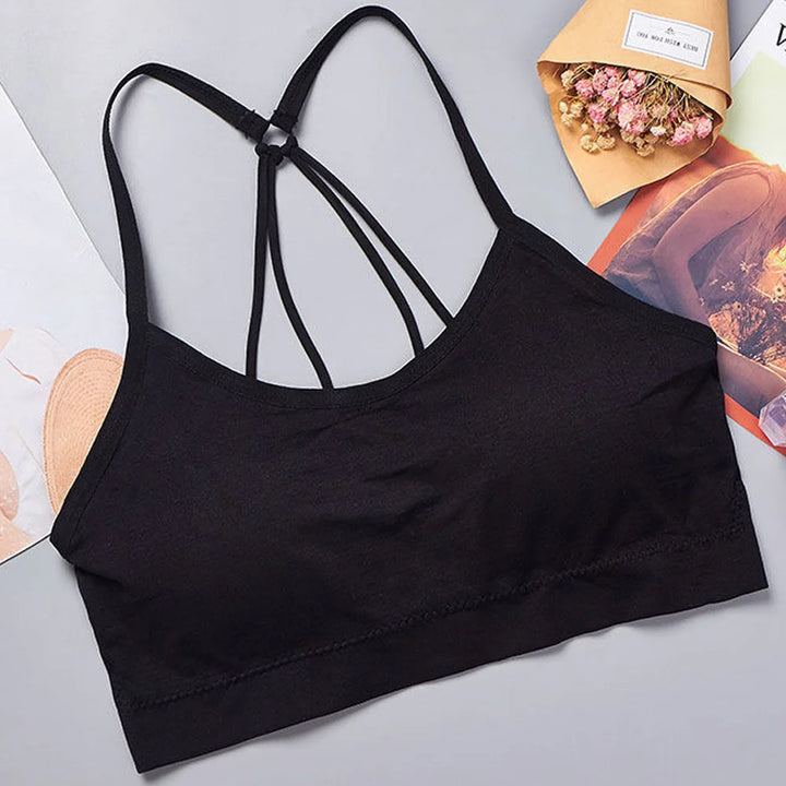 Women's Seamless Crop Top with Wide Letter Straps - Comfortable Yoga and Fitness Activewear