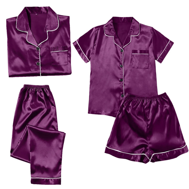 4 Piece Women Pajama Sets Satin Silky Soft Plus Size Home Clothes Loungewear Short Sleeve Long Sleeve Pyjama Sets All Seasons