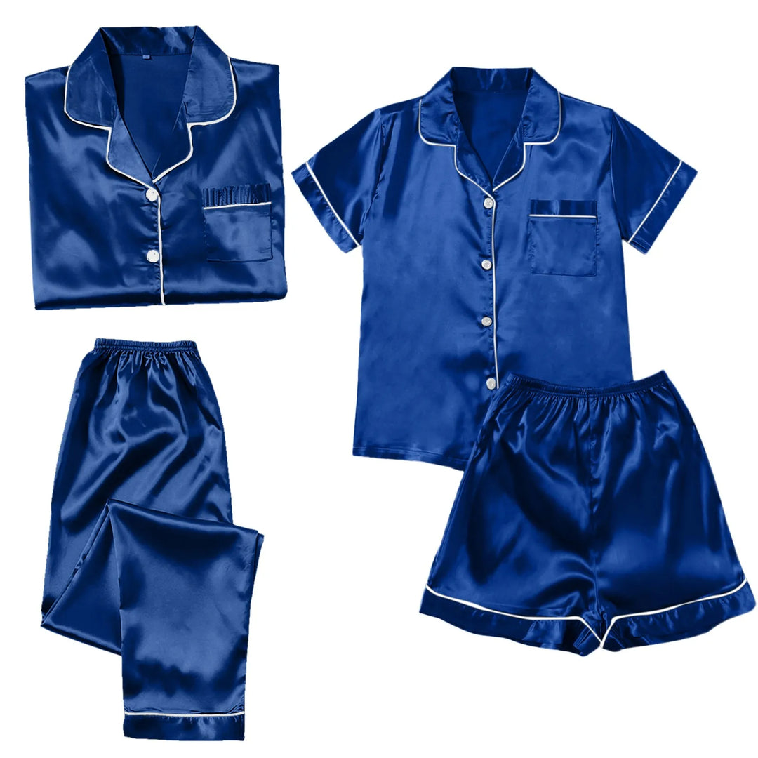 4 Piece Women Pajama Sets Satin Silky Soft Plus Size Home Clothes Loungewear Short Sleeve Long Sleeve Pyjama Sets All Seasons