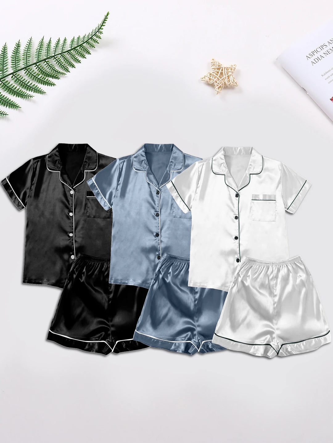 Women's Ice Silk Multi-Piece Summer Pajama Set - Comfortable Nightgown Home Wear in Black, Blue, and White (XXXL)
