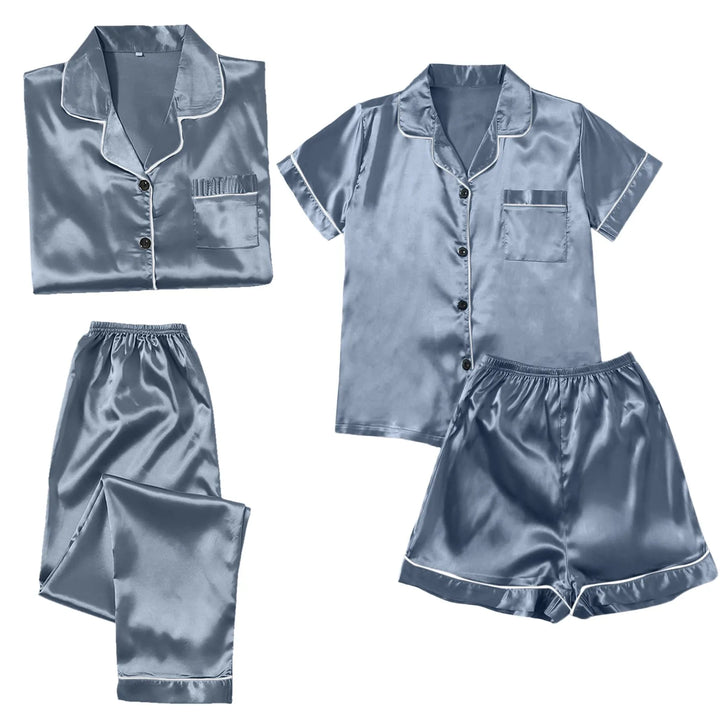 4 Piece Women Pajama Sets Satin Silky Soft Plus Size Home Clothes Loungewear Short Sleeve Long Sleeve Pyjama Sets All Seasons