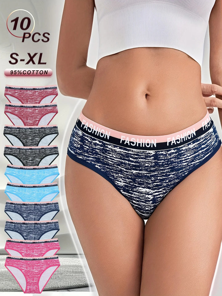 10-Pack Women's Camouflage Bikini Underwear - Soft Cotton Blend, Comfortable, Breathable, and Fashionably Chic