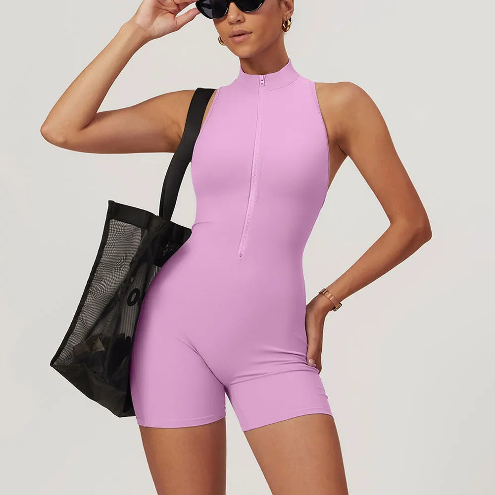 Women's Short Jumpsuit - Open Back Scrunch Booty Yoga Set for Fitness and Workouts