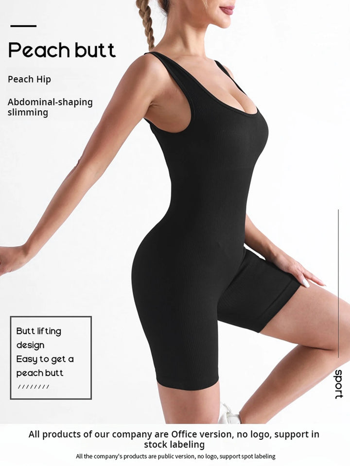Seamless Elastic Jumpsuit Shorts for Fitness and Yoga - European and American Style Onesie
