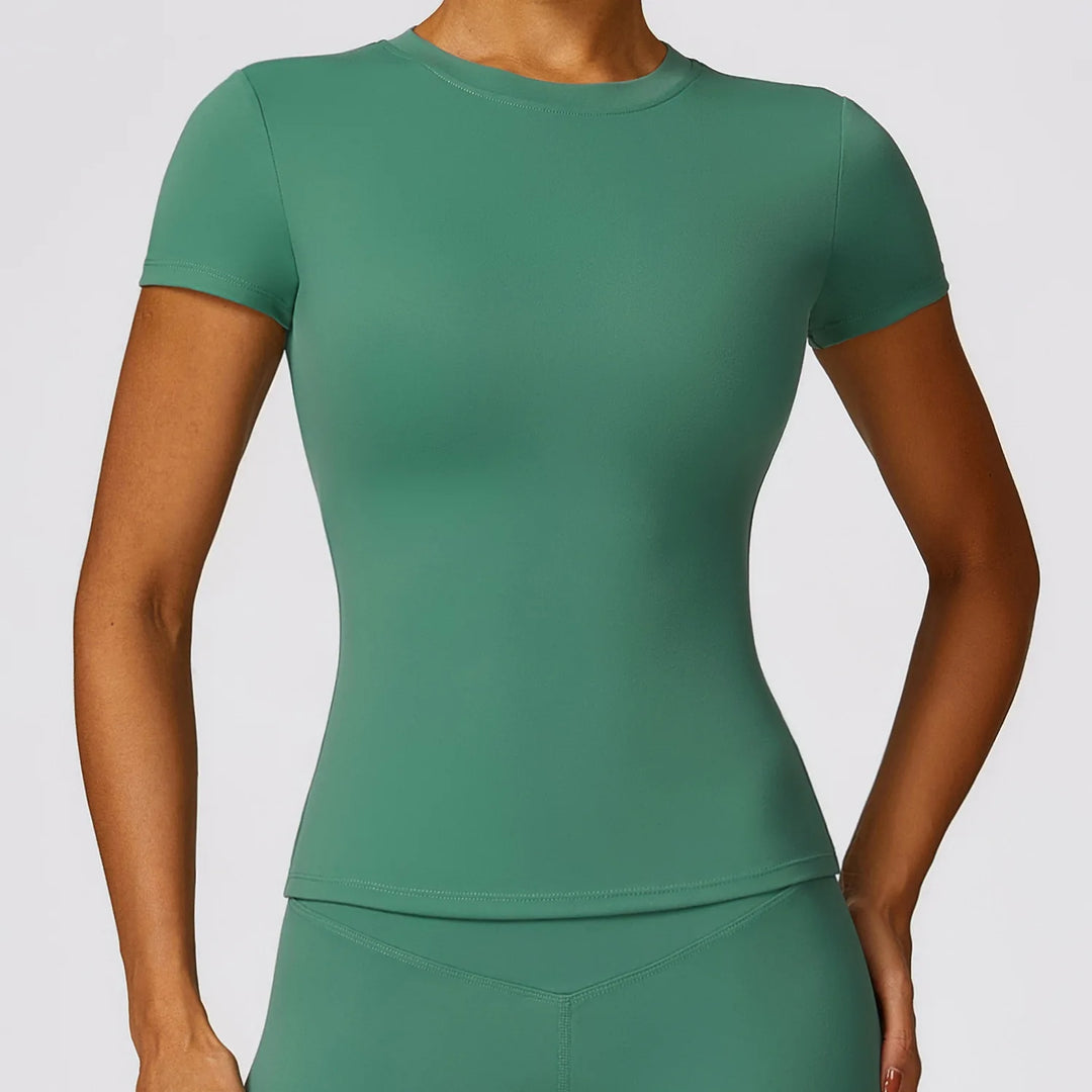Women's Summer Running T-Shirt - Short Sleeve, Round Neck, Breathable, Stretchy Active Top for Gym and Yoga