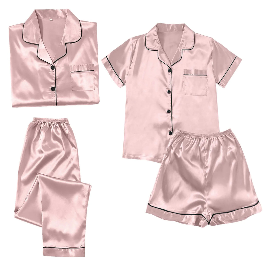 4 Piece Women Pajama Sets Satin Silky Soft Plus Size Home Clothes Loungewear Short Sleeve Long Sleeve Pyjama Sets All Seasons
