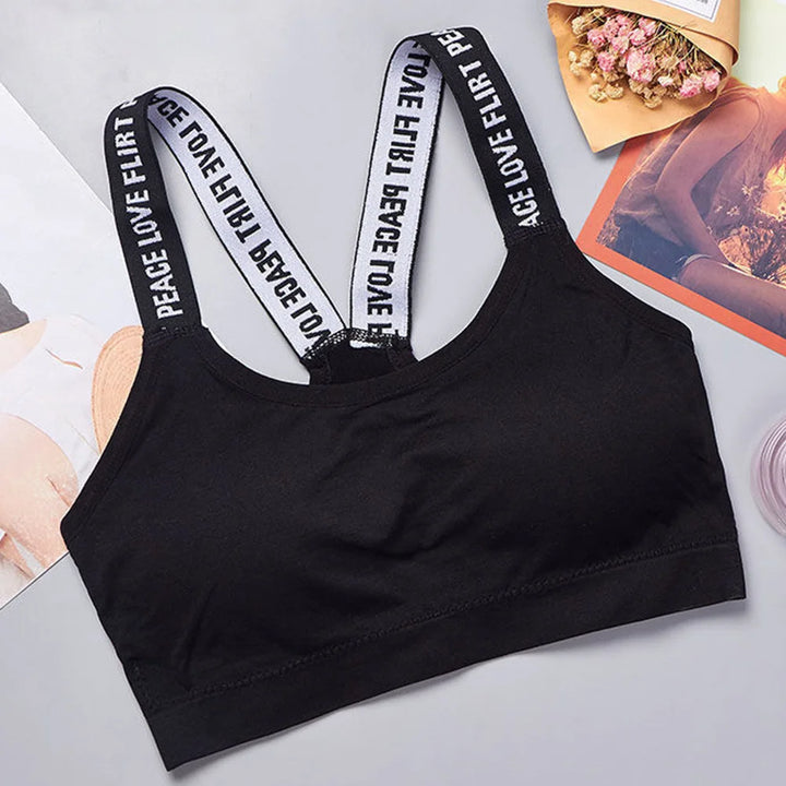 Women's Seamless Crop Top with Wide Letter Straps - Comfortable Yoga and Fitness Activewear
